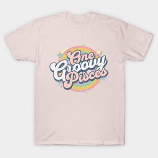 One Groovy Pisces Cute Retro Design in Pastel Colors T-Shirt